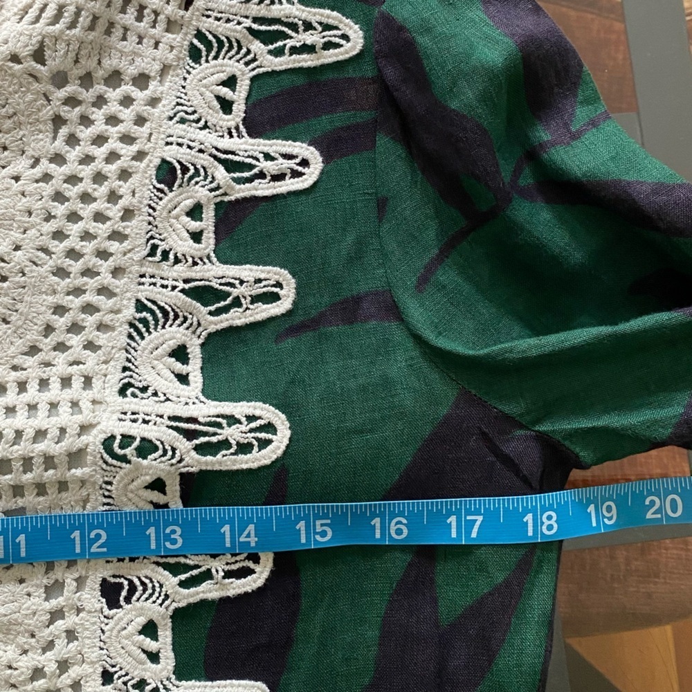 Zara Green Linen Palm Leaf Crochet Accent Midi Dress Small - Picture 13 of 16